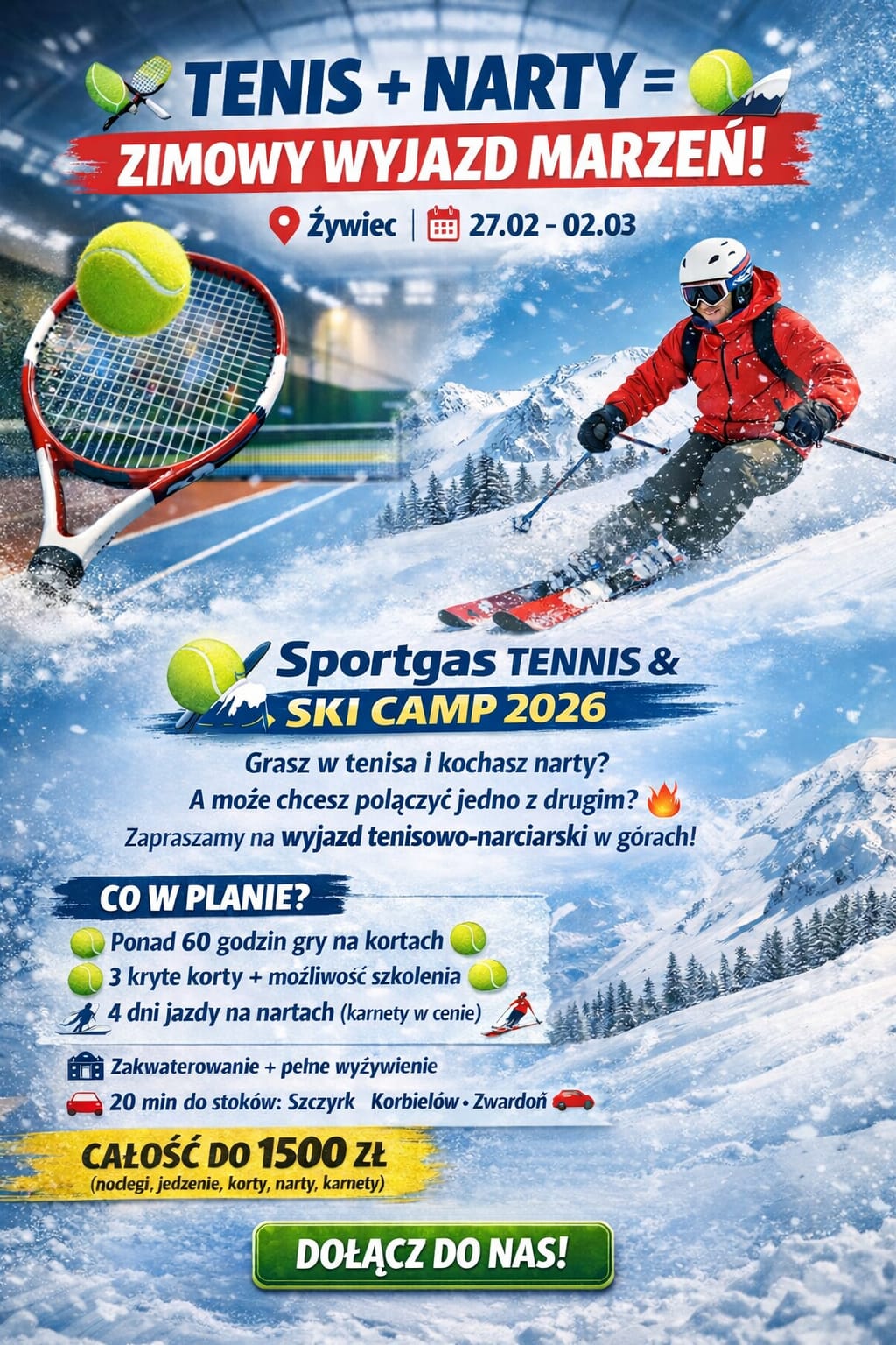 SPORTGAS TENNIS & SKI CAMP 2026 — ZIMOWY WYJAZD MARZEŃ 